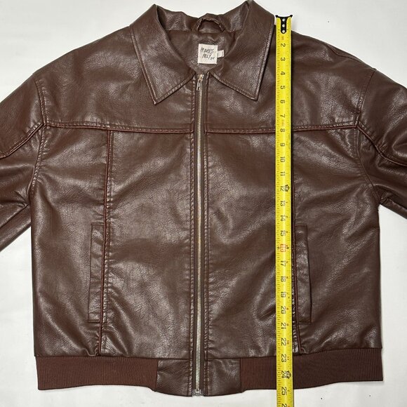 Princess Polly Goldsmith Faux Leather Bomber Jacket Brown Size 2 - Picture 4 of 5
